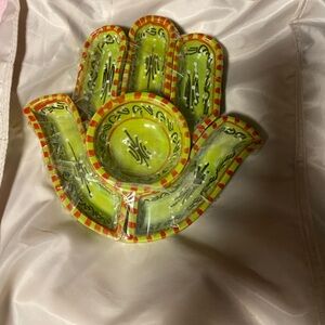 Vibrant Hand-Shaped Decorative Dish with removable pieces.